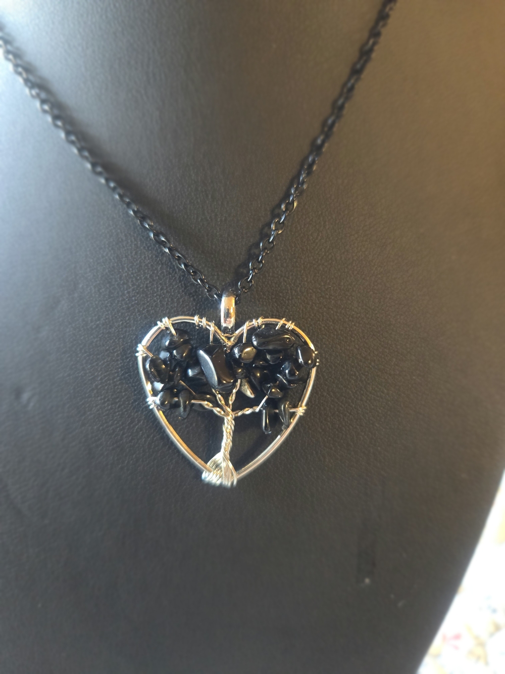 Heart Tree Pendant Necklace in Black